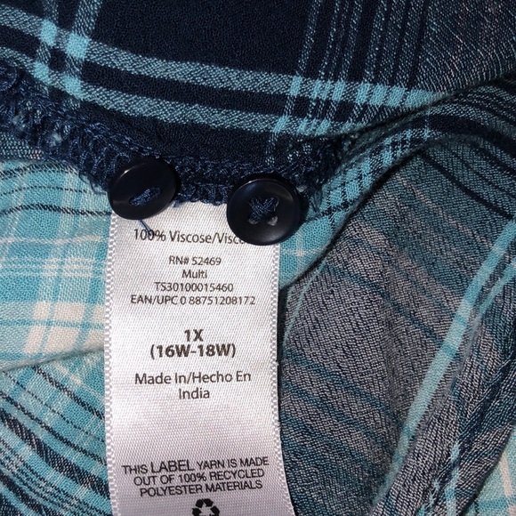 Terra & Sky blue plaid button down shirt size 1X - Picture 6 of 7